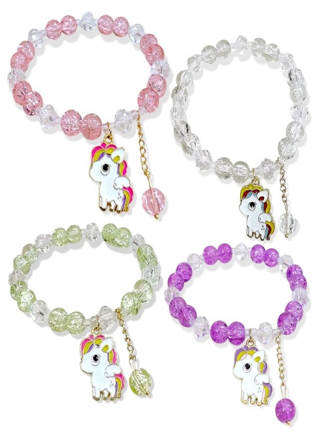 تارا13 سوار TERA13 مزين بالخرز الكريستالي للفتيات والسيدات، سوار بتعليقة وحيد القرن، سوار يد ملون قابل للتمدد والتعديل، طقم أساور للصديقات، هدايا تذكارية للفتيات، سوار صدر لطيف، لون عشوائي (4 قطع) - Image 1